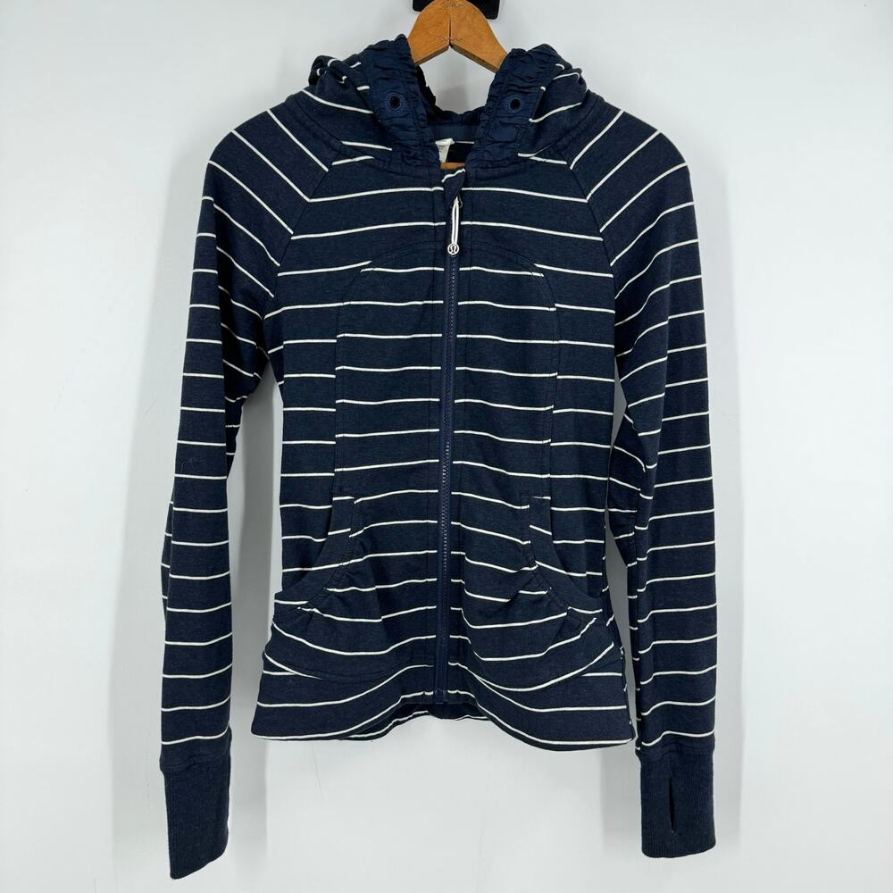 lululemon athletica Navy & White Striped Zip-Up Hoodie Jacket